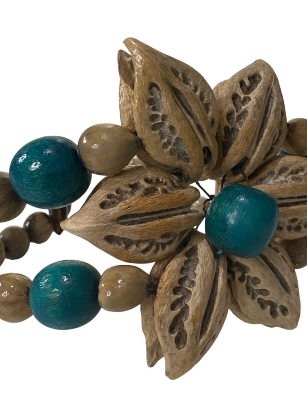 Wooden Beaded Bracelet Floral Design Beach Core Vacation Boho Chunky Handcrafted